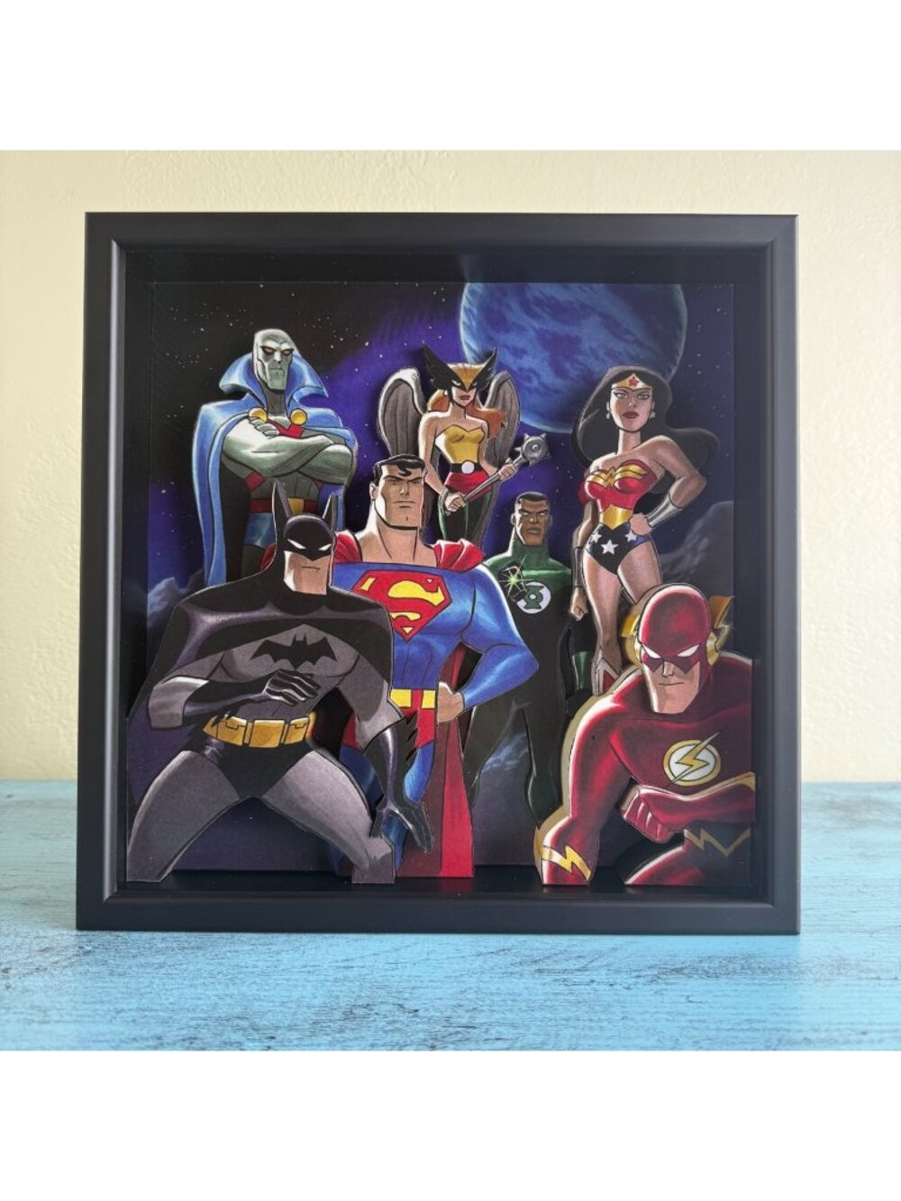 Justice League 3D Framed Wall Art DC Comics In Black Shadow Box Frame
